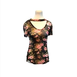 Floral Mesh Shortsleeve Top